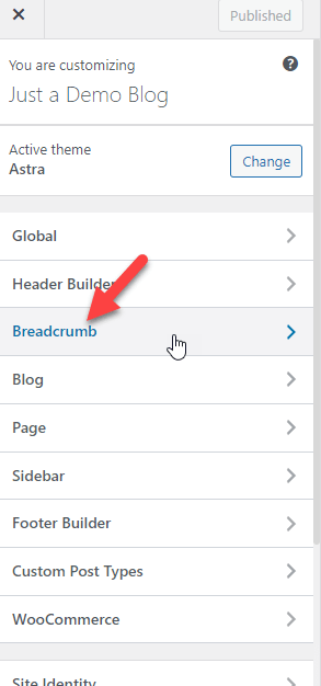 Astra-breadcrumb-ตัวเลือก