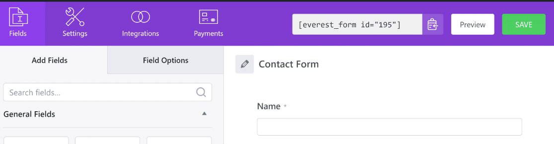 Everest Form embed shortcode