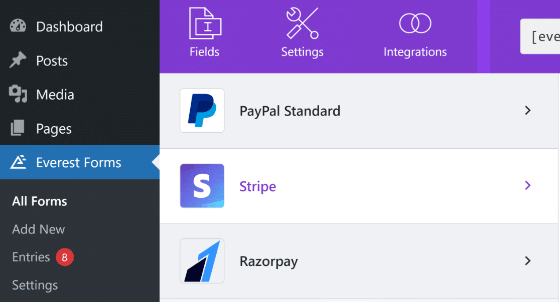 Supported payment gateways in Everest Forms