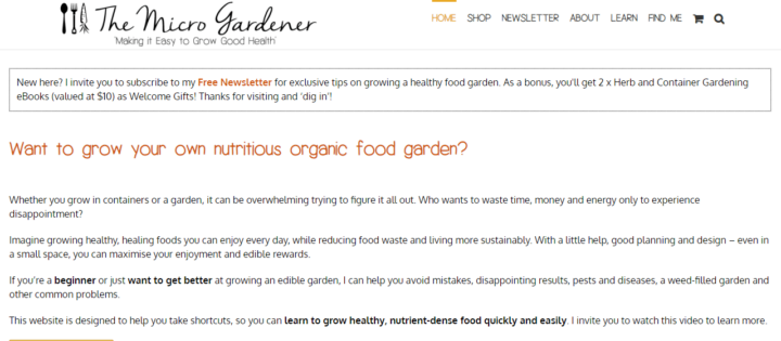 la home page del blog di giardinaggio del micro giardiniere