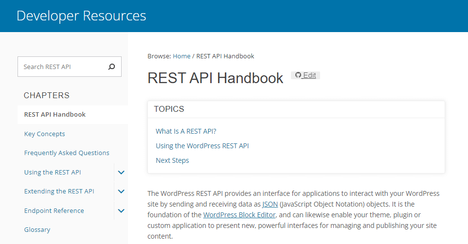 O manual da API REST do WordPress.