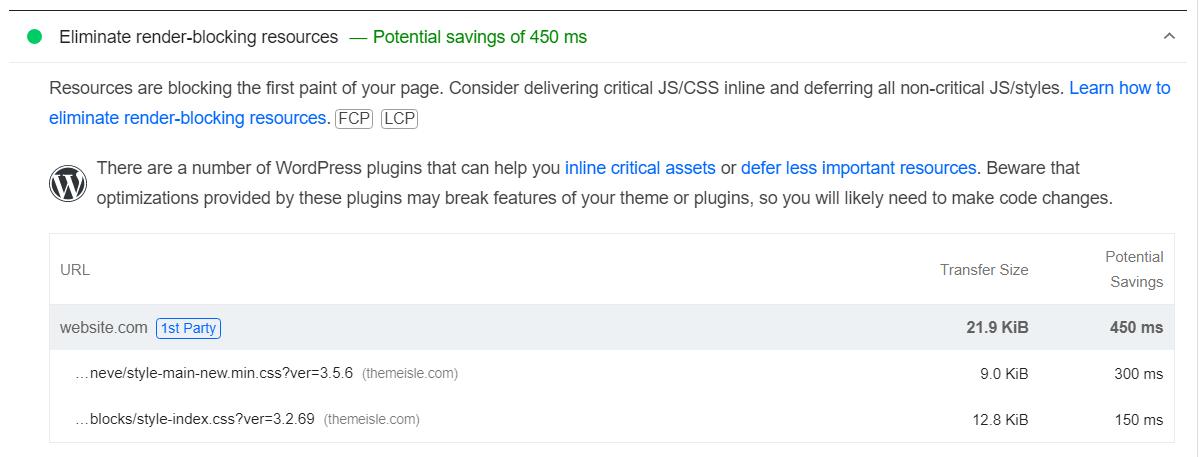 PageSpeed Insights raporu