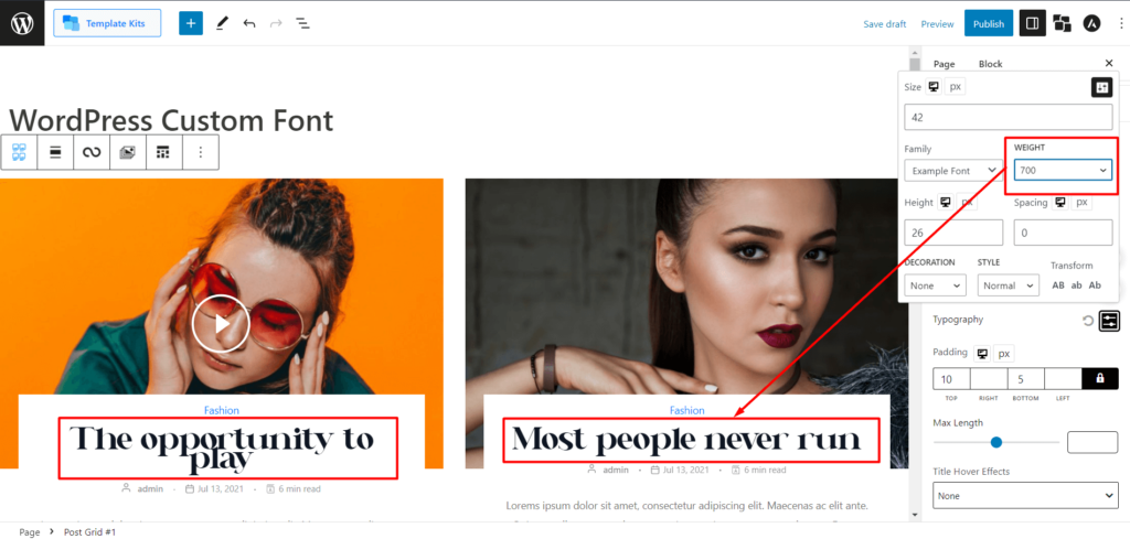 WordPress カスタム フォントを追加する方法: タイポグラフィを完全にコントロールする 17 Selecting Weight for Bold Variation