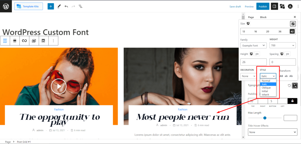 WordPress カスタム フォントを追加する方法: タイポグラフィを完全にコントロールする 24 Italic Font Style Selection
