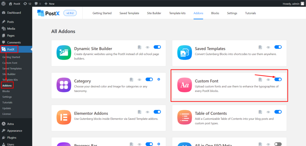 WordPress カスタム フォントを追加する方法: タイポグラフィを完全にコントロールする 3 Activating Custom Font Addon