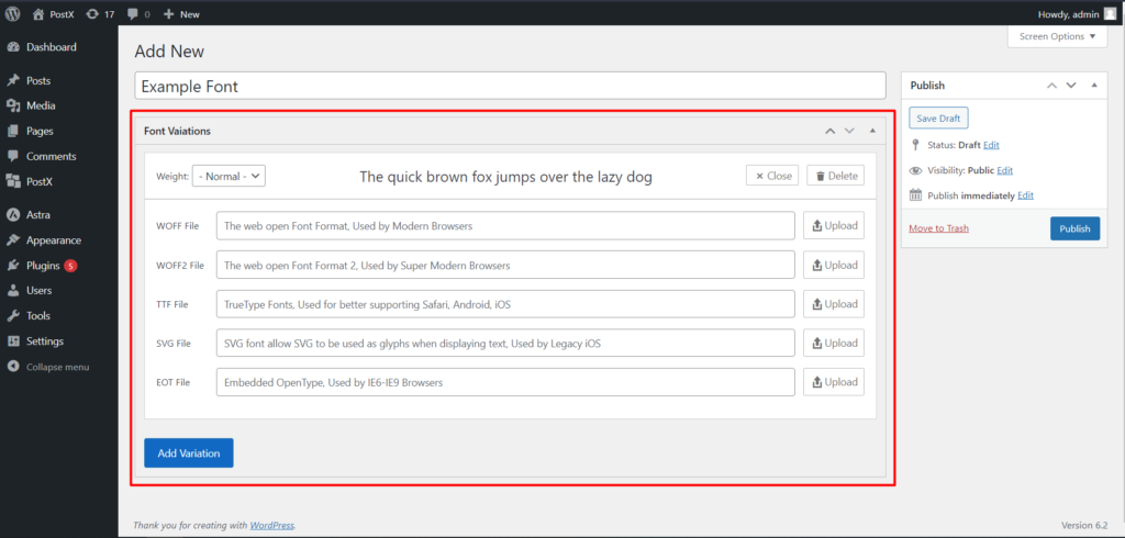 WordPress カスタム フォントを追加する方法: タイポグラフィを完全にコントロールする 8 Uploading Custom Font