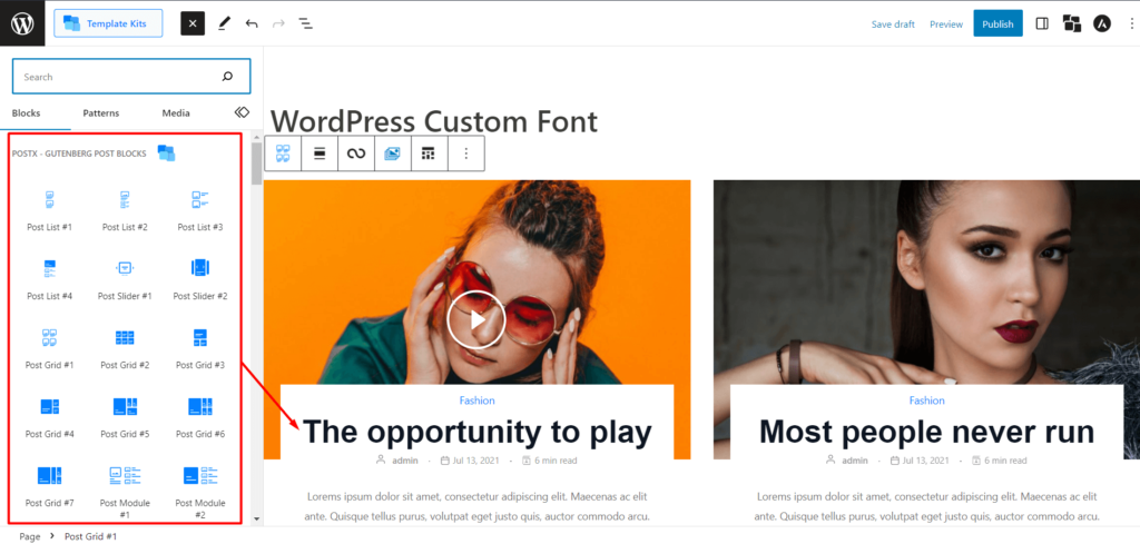WordPress カスタム フォントを追加する方法: タイポグラフィを完全にコントロールする 12 Adding PostX Blocks