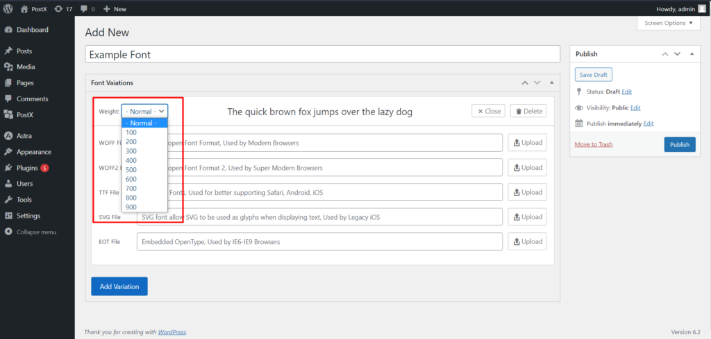 WordPress カスタム フォントを追加する方法: タイポグラフィを完全にコントロールする 9 Choosing Custom Font Weight
