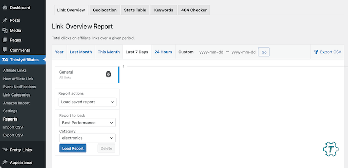 Recurso de relatórios de afiliados do ThirstyAffiliate ThirstyAffiliate's affiliate reporting feature