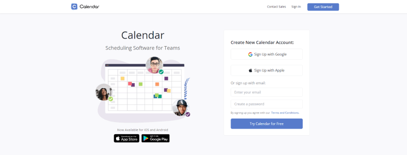 captura de tela da página inicial do calendário