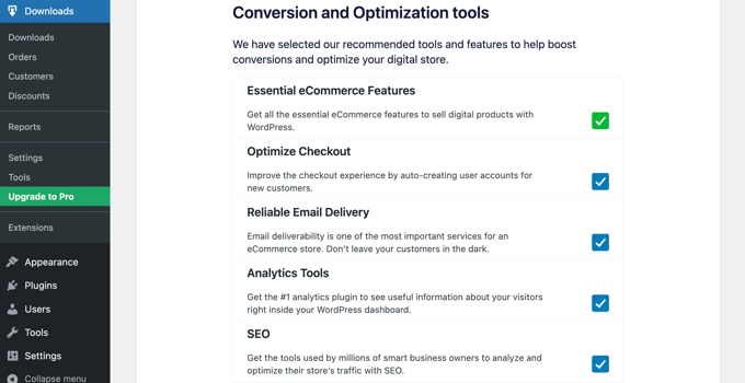 Fácil configuración de descargas digitales Herramientas de conversión y optimización Easy Digital Downloads Setup Conversion and Optimization Tools