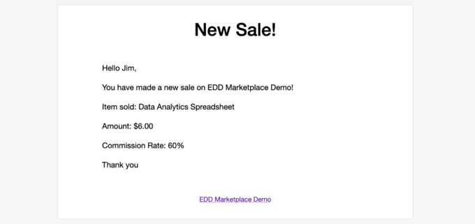 Alerta de venta de EDD predeterminada Default EDD Sale Alert