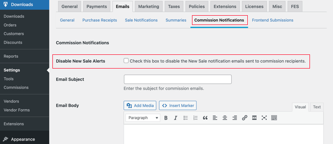 Desactivar nuevas alertas de venta Disable New Sale Alerts