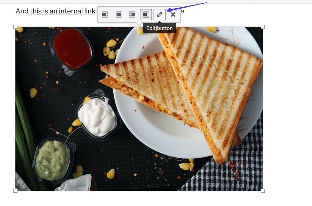 imagem selecionada no WordPress e clicando no botão Editar