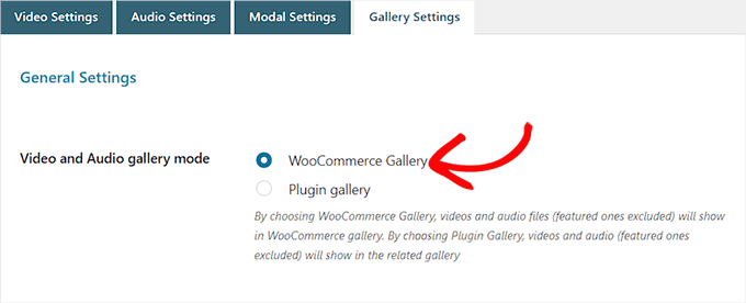 Alegeți opțiunea Galerie WooCommerce Choose the WooCommerce Gallery option