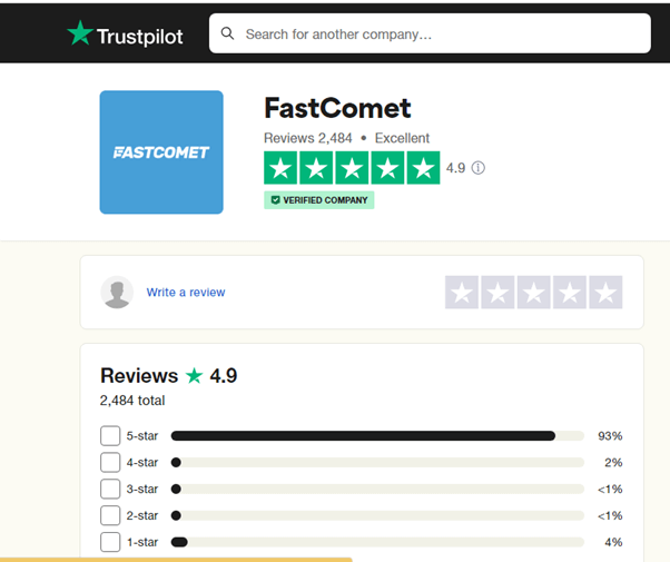 Prova sociale dell'utente - FastComet