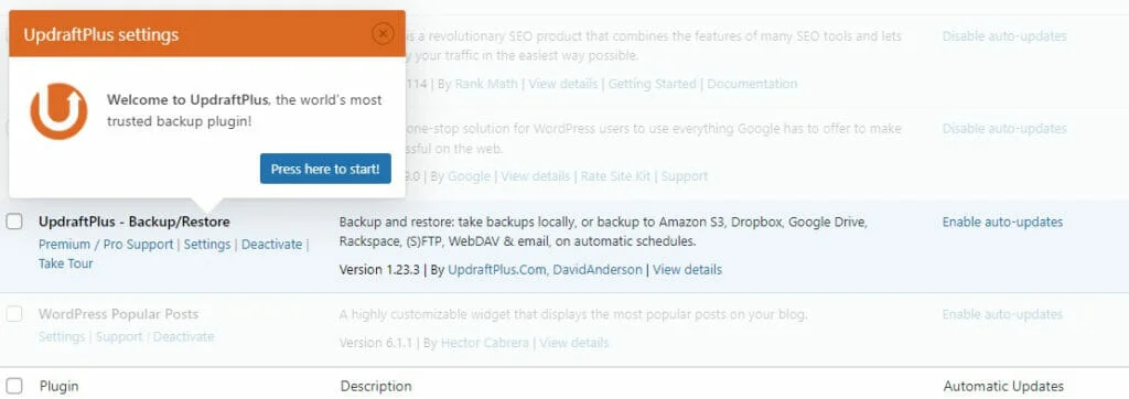 konfigurasikan jadwal dan opsi penyimpanan cadangan wordpress Anda