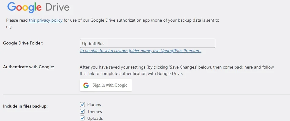 opsi penyimpanan jarak jauh cadangan wordpress di google drive