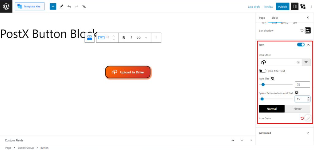 WordPress에 버튼을 추가하는 방법: PostX 17로 WordPress 버튼 향상 Button Icon Settings