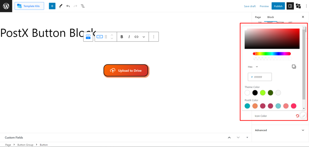 WordPress에 버튼을 추가하는 방법: PostX 19로 WordPress 버튼 향상 Button Icon Color Control