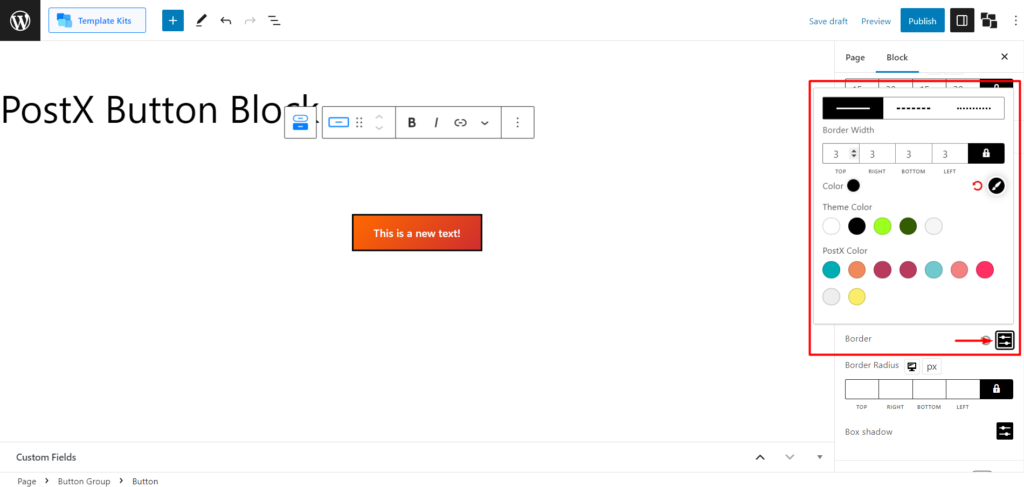 WordPress에 버튼을 추가하는 방법: PostX 14로 WordPress 버튼 향상 Button Border Setting