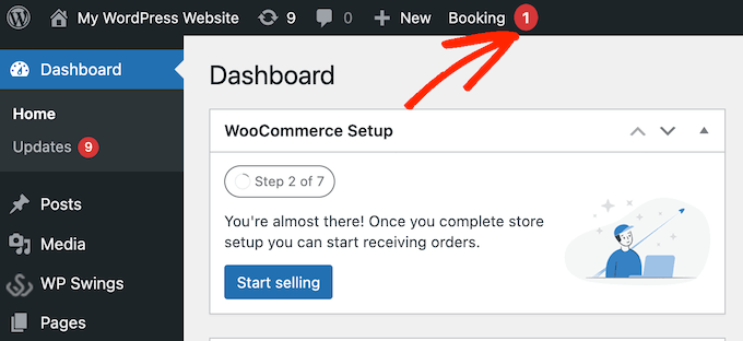 WordPress ウェブサイト上の新しい予約通知 A new booking notification, on a WordPress website