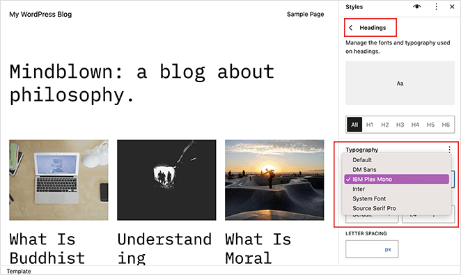 ubah judul font di wordpress SeedProd Change heading fonts in WordPress full site editor
