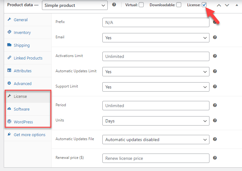 impostazioni del plug-in di licenza - Crea licenze in WooCommerce