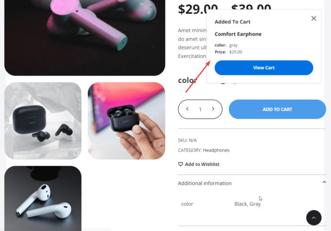 Adăugați în coș notificare slide-in