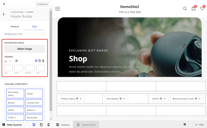 Creatorii de antet și subsol de la Botiga, noi opțiuni de stil în Customizer