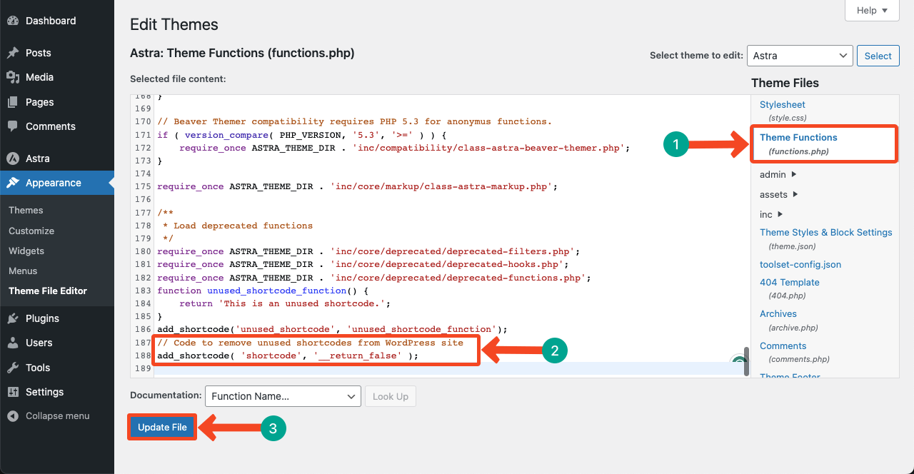 Come rimuovere gli shortcode inutilizzati da WordPress (4 semplici metodi) 9 Type Code in function.php file