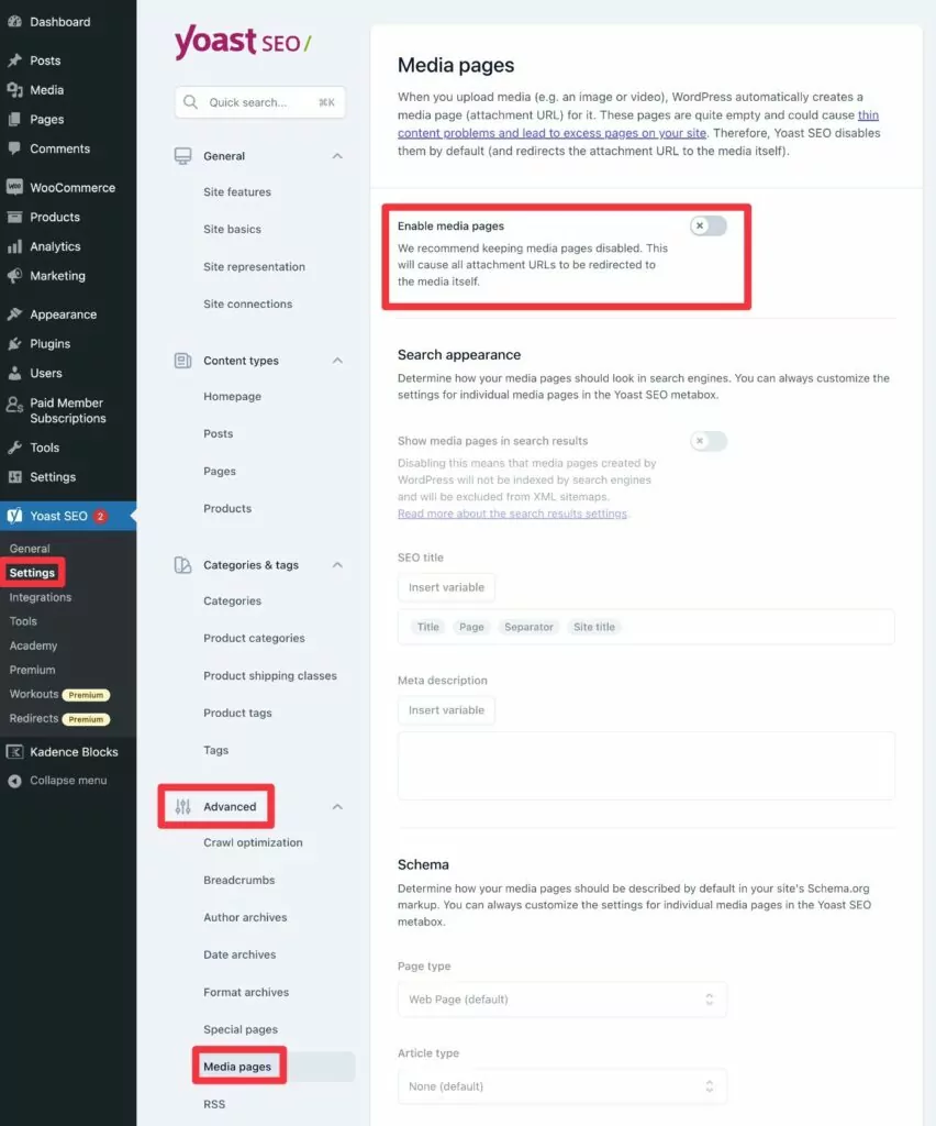 WordPress 이미지 SEO 개선을 위해 Yoast SEO에서 첨부 파일 페이지 비활성화