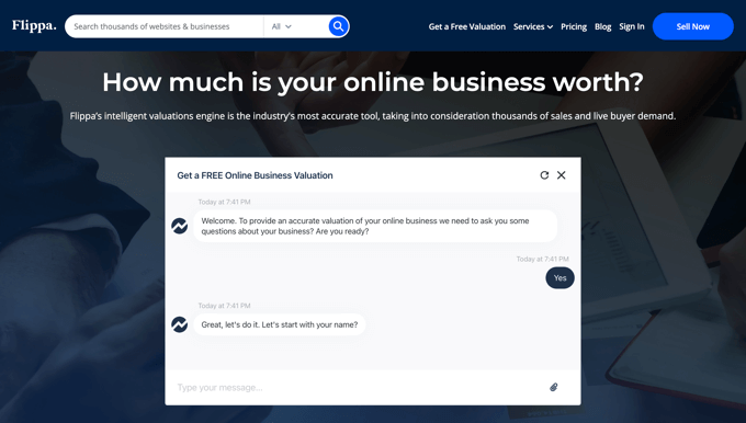Strumento di valutazione del sito Web online gratuito di Flippa Flippa Free Online Website Evaluation Tool