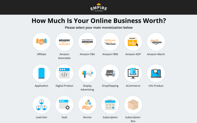 Strumento di valutazione Empire Flippers Empire Flippers Valuation Tool