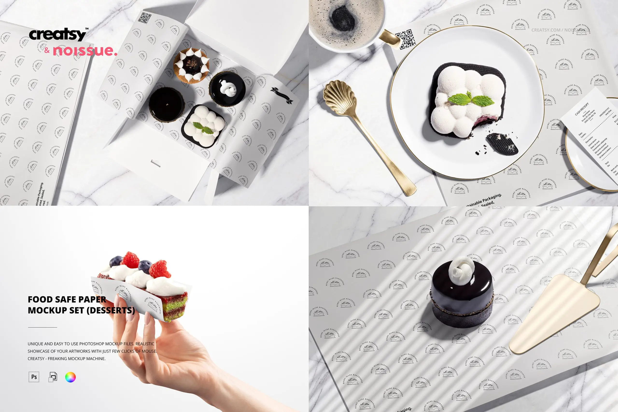 Set mockup di carta per alimenti/dessert -