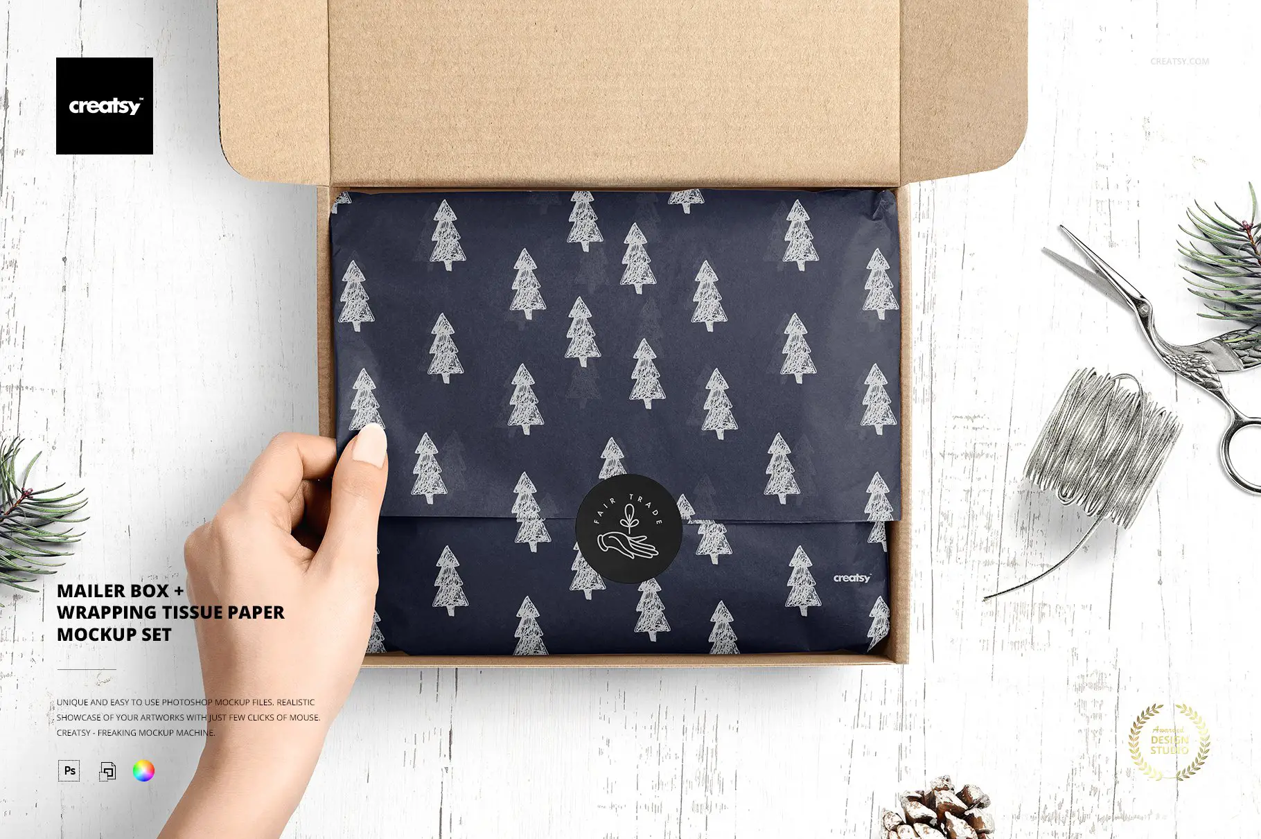 Set mockup di carta velina per scatola postale -