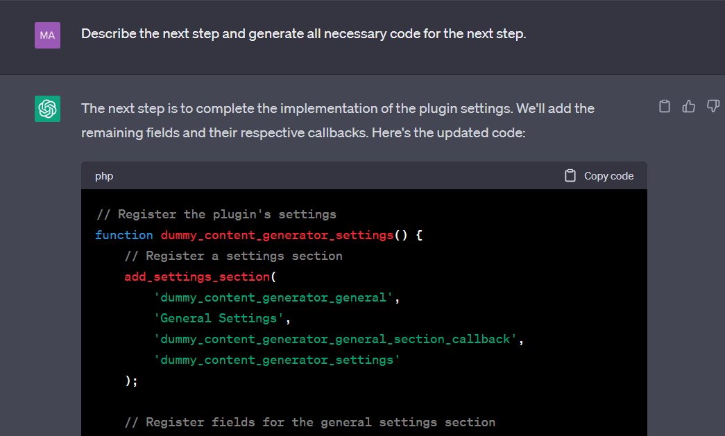 ChatGPT - WordPress プラグイン開発プロンプト。