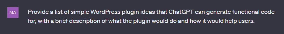 WordPress プラグインのアイデアを生成するための ChatGPT プロンプト。