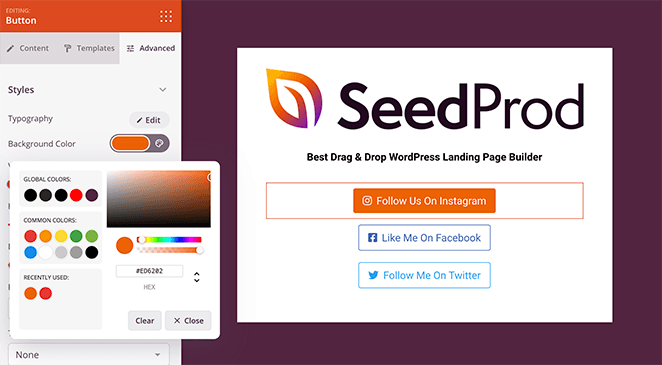 benutzerdefinierteButtonLinkFarbe SeedProd SeedProd link in bio page builder