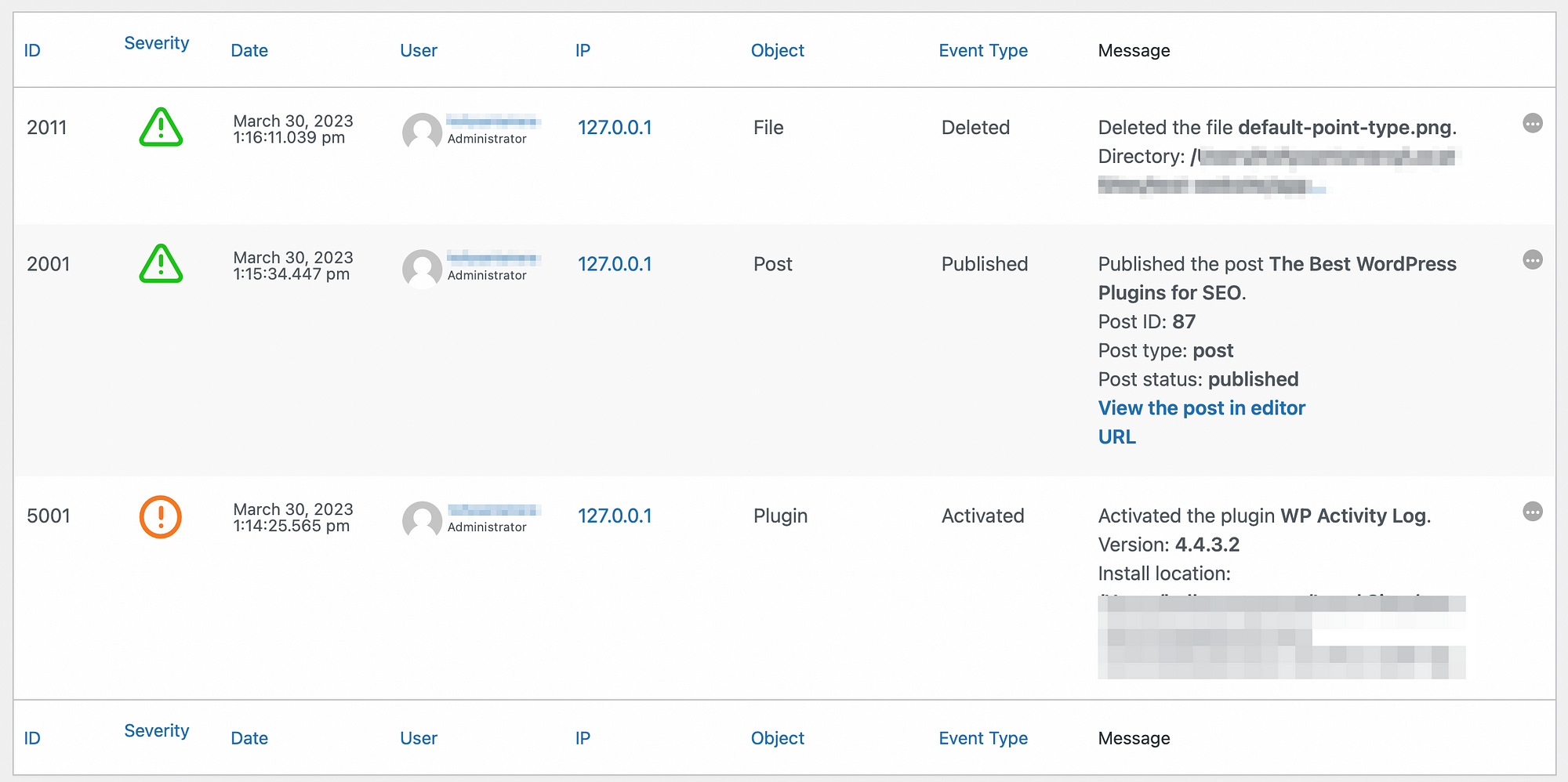 WordPress 사용자 관리를 위한 WP 활동 로그.