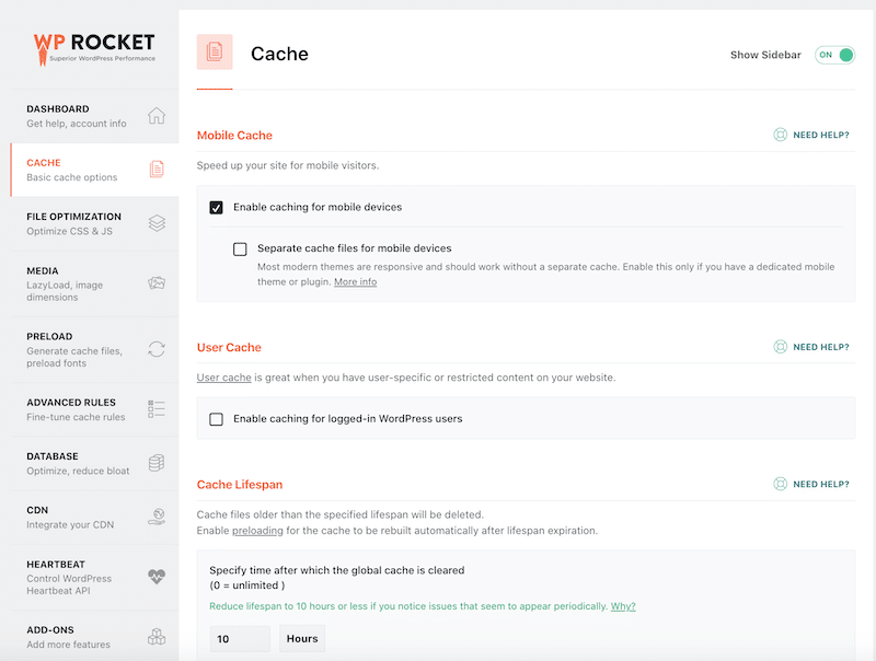 Funzionalità di memorizzazione nella cache - Fonte: WP Rocket
