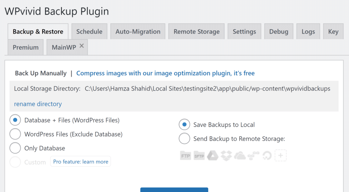 The WPvivid plugin