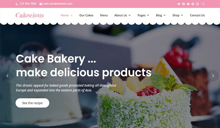 2023 年ケーキとペストリーショップのビジネスに最適な WordPress テーマ 12 11 cakecious 525