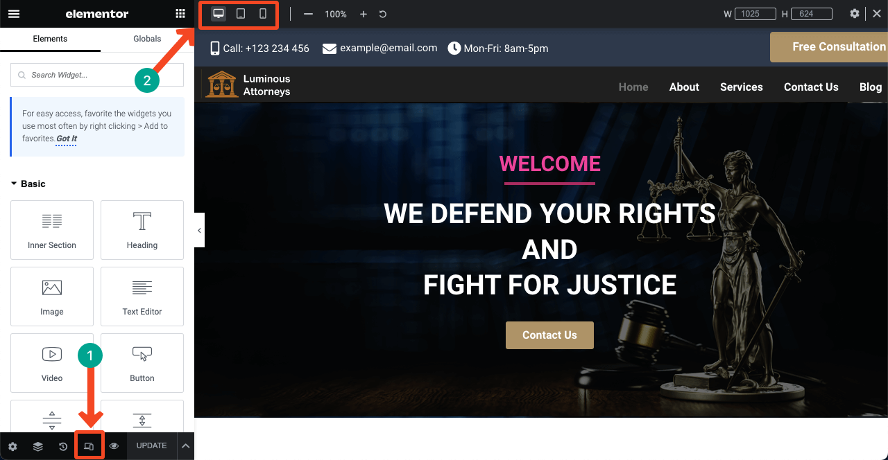 Come creare un sito web per avvocati con Elementor e HappyAddons 33 Make website mobile responsive