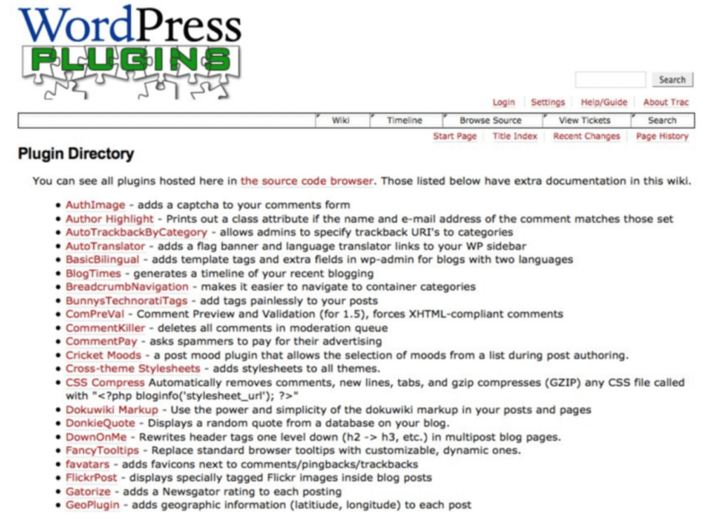 Pierwszy katalog wtyczek wordpress