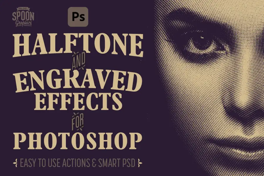 Photoshop ハーフトーンと彫刻効果 -