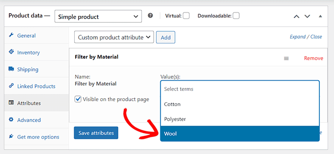 商品の属性用語を追加する Add an attribute term for the product