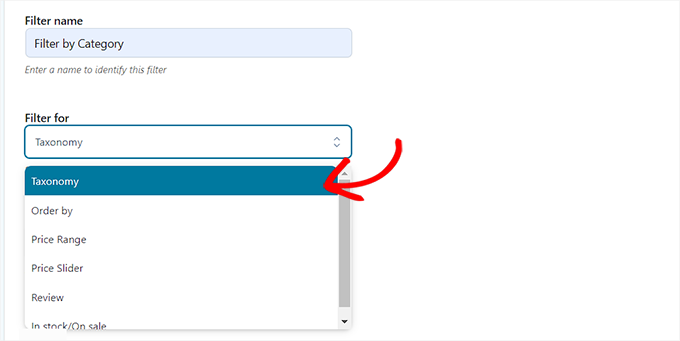 フィルター名を入力し、ドロップダウン メニューからオプションのフィルターを選択します Type a filter name and choose a filter for option from the dropdown menu