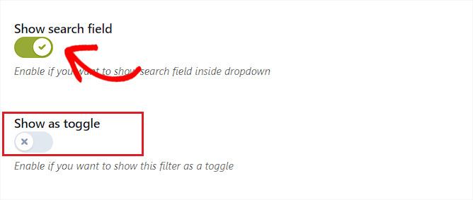 検索フィールドのスイッチを切り替えます Toggle the switch for the search field