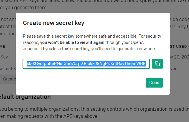 API-Schlüssel generiert